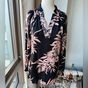 Tucker Black and Nude Silk Long Sleeve Blouse